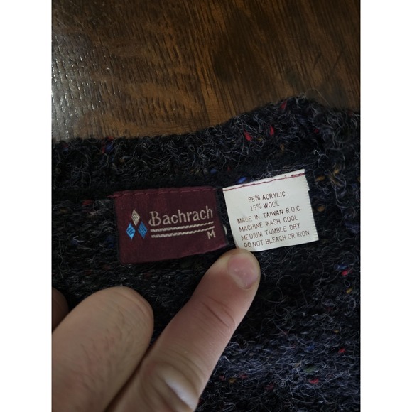 Vintage Bachrach Sweater Vest Mens Medium Gray Argyle Knit Wool Pullover 80s - Picture 5 of 5